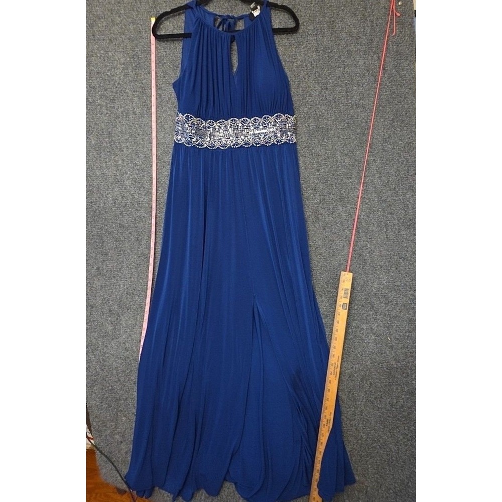 R&M Richards Dress Womens 16 Blue Beaded Halter Keyhole Chiffon Maxi Formal